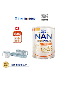 Sữa bột NAN INFINIPRO A2 800g Thụy Sĩ 3 với đạm quý A2 tiêu hóa tốt sau 7 ngày và 6HMO tăng cường đề kháng + Tặng Set 3 hũ nha vị (2 - 6 tuổi)