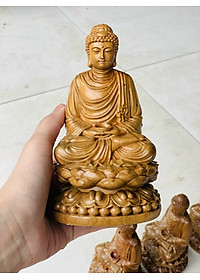 Tượng phật thích ca mini bằng gỗ bách xanh kt 15×9×8cm