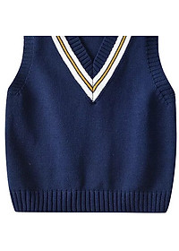 Áo gile len cổ tim màu xanh than bé trai 1-6 tuổi