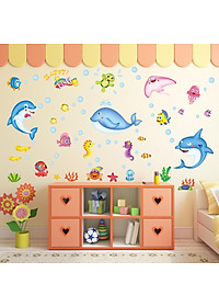 [ Size Lớn ] Decal dán tường kết hợp Nàng tiên cá và những người bạn LC7082+XL7159