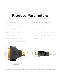 Đầu chuyển đổi HDMI to DVI Vention (và ngược lại) ECCB0 - Hàng Chính Hãng