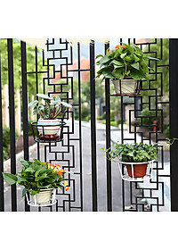 Giá kim loại để chậu hoa, cây cảnh mini có móc treo ban công tiện lợi - ĐEN