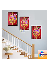 Tranh tráng gương Phúc Lộc Thọ tranh tráng gương phòng ngủ, tranh pha lê treo phòng khách combo 3 bức