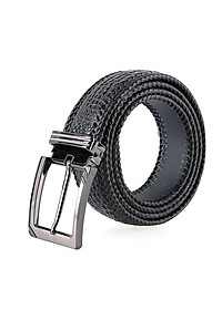 Dây nịt nam Huy Hoàng da cá sấu đan viền 3,5P đầu kim màu đen HT4276