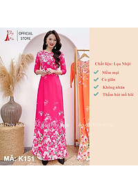 Áo dài may sẵn đẹp nữ thiết kế truyền thống cách tân tết hoa nhí nền hồng K151