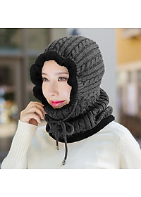 Mũ len kèm khăn cổ lót lông ấm áp cho người lớn tuổi mùa đông