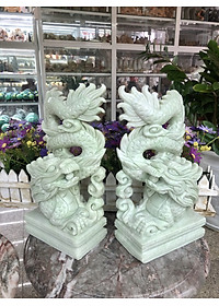 Cặp Rồng đứng phong thủy đá cẩm thạch trắng xanh - Cao 30 cm