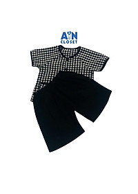 Bộ quần áo bà ba lửng unisex họa tiết Caro đen cotton - AICDBTVL1J49 - AIN Closet