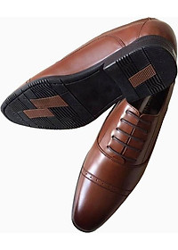 Giày tây nam Trường Hải da bò cao cấp nâu cao 4cm đế cao su GT447