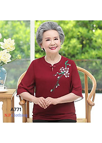 Đồ bộ nữ trung niên đồ bộ cho mẹ mặc nhà ống rộng, áo thêu hoa, vải voan mịn mát, có size lớn