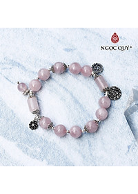 Vòng thạch anh hồng madagascar phối charm sen bạc mệnh hỏa, thổ - Ngọc Quý Gemstones