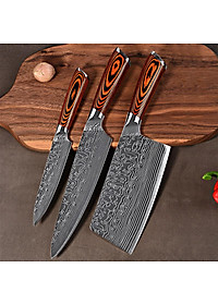 DAO - BỘ 3 DAO BẾP NHẬT BẢN THÉP DAMASCUS MÃ A4 DT2 nt topcomshop vn