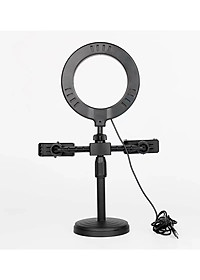 Đèn led livestream mini 16cm để bàn tích hợp 2 giá đỡ điện thoại kiểu chữ T- Hàng chính hãng