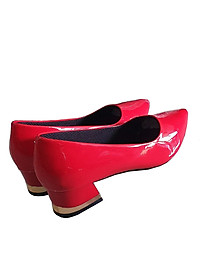 Giày cao gót bít mũi đế vuông 3cm Trường Hải da bóng màu đỏ thời trang cao cấp CG0121