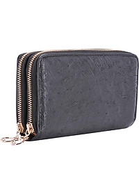 Ví Nữ Da Đà Điểu Khóa Huy Hoàng HT3440 (11 x 22 cm) - Đen