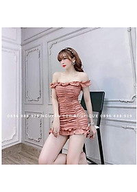 Đầm body trễ vai nhún thân kèm mút