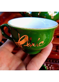 Bộ ấm chén Bát Tràng phú quý men xanh lục ngọc bảo họa tiết Phúc - Lộc - Thọ vẽ vàng 24k 