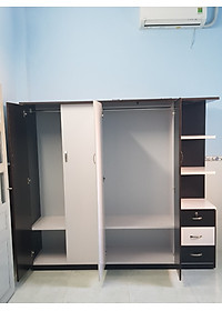 Tủ áo kèm kệ trang trí 2m x 1m8 x 0,5 m (Đen Trắng)