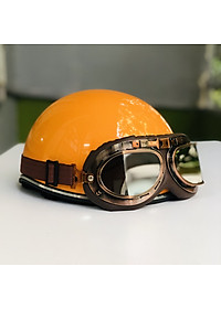 Mũ bảo hiểm xe máy 1/2 RONA haly viền bạc kèm kính phi công viền đồng cao cấp chính hãng