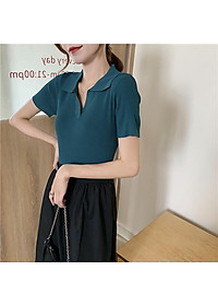 Áo Croptop GIÁ SỐC Áo Polo Nữ Basic Trơn Cộc Tay Freesize MONGTOGHI Mềm Mại Kiểu Tay Ngắn Có Cổ