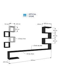Kệ Tivi Treo Tường Phòng Khách Hiện Đại Gồm Khối Zic Zac Và 4 Ô Vuông SIB Decor BST89