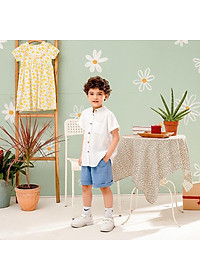Áo sơ mi bé trai trắng cổ Tàu chất linen đũi mềm mịn mát hè thu MamLa