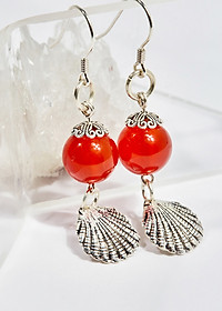 Bông tai đá mã não đỏ charm vỏ sò 10mm mệnh hỏa , thổ - Ngọc Quý Gemstones