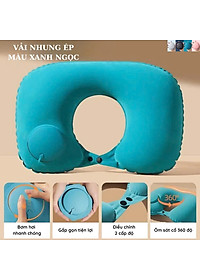 Gối hơi kê cổ bơm tự động, mềm mại, thiết kế hình chữ U giúp giảm đau cổ, có nút cài, phù hợp cho văn phòng và du lịch  Phượt Dã Ngoại Đi Chơi Quà Tặng Nam Nữ