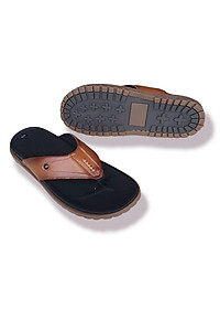 Dép nam xỏ ngón màu nâu Trường Hải quai dép da bò thật đế cao 2.5cm  thời trang nam cao cấp D135N