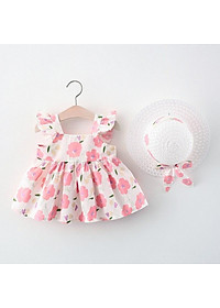 Váy đầm cho bé gái kèm mũ rộng vành xinh xắn, đầm đi biển cho bé từ 8-15kg Easy Baby (SD-3653G)