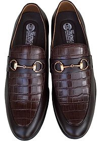 Giày tây nam Trường  Hải da bò dập vân cá sấu màu nâu  cao cấp đế cao 4cm GT210