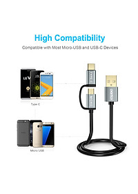 Bộ 2 Dây cáp sạc nhanh 2 in 1 Type-C và Micro USB dài 120CM hiệu CHOETECH MIX00021 (sạc nhanh 3A, sạc nhiều thiết bị, chip sạc thông minh, 1 dây lò xo & 1 dây thẳng) - Hàng chính hãng