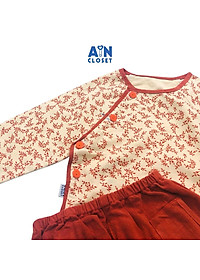 Bộ áo dài bé gái họa tiết Đào đông đỏ thô trà bông - AICDBG3N1IMC - AIN Closet