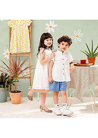 Áo sơ mi bé trai trắng cổ Tàu chất linen đũi mềm mịn mát hè thu MamLa