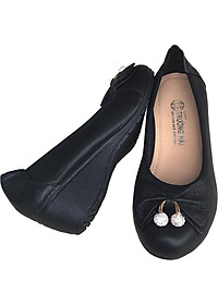 Giày nữ đế xuồng Trường Hải cao 3cm  đính bông chuông da bò thật cao cấp mềm mại đế cao su DX177