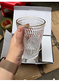 BỘ 6 CỐC THỦY TINH CHỊU NHIỆT CAO CẤP  UỐNG NƯỚC HOA VĂN TRỐNG ĐỒNG DẬP NỔI - ANTH674