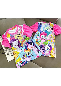 Đầm váy suông tay phồng mùa hè cho bé gái hình Hello kitty Doremon Pony Mickey size 12-30kg chất cotton mềm mát