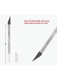 Dao trổ khắc giấy và gỗ mỏng với cán kim loại và hộp 06 lưỡi sơ cua đi kèm