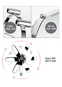 Gương trang điểm phóng đại 3 lần, xoay 360 độ, 2 mặt siêu nét, để bàn, Inox 304, Size 18cm, 20cm, Minh House G31