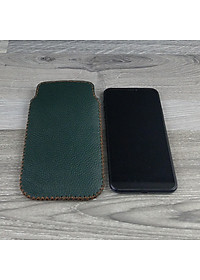 Bao Da Túi Rút dành cho Samsung Galaxy s10 plus Da Bò Hạt Màu Xanh Rêu