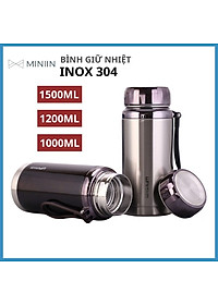 Bình Giữ Nhiệt Kim Cương Inox 304- Chống Rỉ Set, Nắp Đậy Chặt, Giữ Nhiệt Nóng Lạnh Tốt 6- 8h, Quai Đeo Chắc Chắn, Thiết Kế Sang Trọng, Màu Sắc Thanh Lịch, Tiện Lợi, Pha Lọc Trà, Hàng Chính Hãng MINIIN