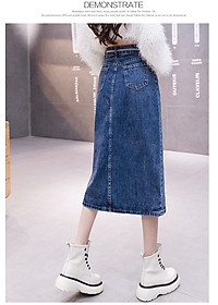 [ĐẸP ĐỘC] Chân váy jean ngang gối 08 phối dây xích lưng cá tính C101 Cỏ Boutique