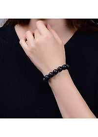 Vòng tay phong thủy đá đen nhám khắc kinh phật VT46