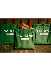 Túi vải canvas Cộng Cà Phê xanh quai đỏ