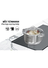 Bộ nồi inox 3 đáy Sunhouse SHG361, Chất liệu inox sáng bóng an toàn cho sức khỏe, Vung kính cường lực siêu bền, Tay cầm và núm vung bọc silicon chịu nhiệt, chống bỏng, an toàn, Sử dụng trên mọi loại bếp - Hàng chính hãng