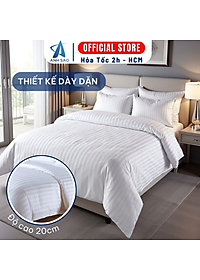 Bộ drap giường cotton trắng sọc 3F cao cấp A (1 ga, 2 vỏ gối nằm, 1 vỏ gối ôm)