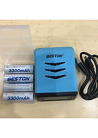 Bộ 4 pin sạc AA Beston dung lượng cao 3300mAh và sạc nhanh có màn LCD hiển thị thông số từng viên Pin sạc dùng micro không dây, máy ảnh, đồng hồ treo tường - Hàng nhập khẩu