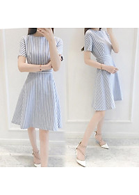 Đầm xoè nữ kẻ sọc, đầm vải thun co giãn 4 chiều D83