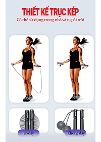 Dây Nhảy Thể Thao Lõi Thép Cao Cấp Teement Tự Động Đếm Số, Tích Hợp Đo Calo, Quãng Đường, Độ Dài Dây Tùy Chỉnh, Chiều Dài 3m, Trục Xoay 360 Độ  - Kèm Bóng Xoay, Tạ Điều Chỉnh Khối Lượng - Hàng Chính Hãng