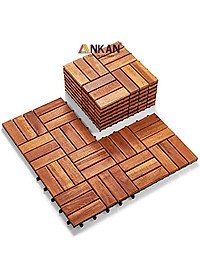 Vỉ Gỗ Lót Sàn Ban Công Thương Hiệu ANKAN Màu Nâu Vàng Loại 12 Nan, Ván Gỗ Lót Sàn Ngoài Trời, Sân Vườn, Hồ Bơi, Phòng Spa, Siêu Bền, Chịu Nước Tốt, Chống Trơn Trượt, Tiêu Chuẩn Xuất Khẩu (1 Vỉ)